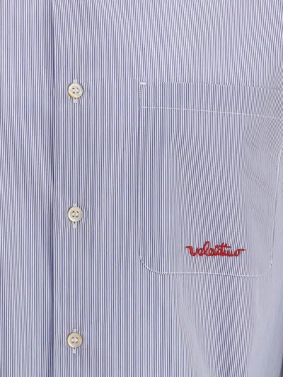 Valentino Striped Shirt With Embroidered Logo In Blue