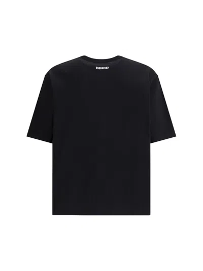 Dsquared2 Black Crewneck T-shirt With Maxi Logo Lettering On The Front In Black