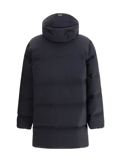 Herno New Impact Long Down Jacket With Hood In Blue