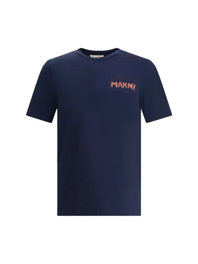 Marni T-shirt With Patch In Blue