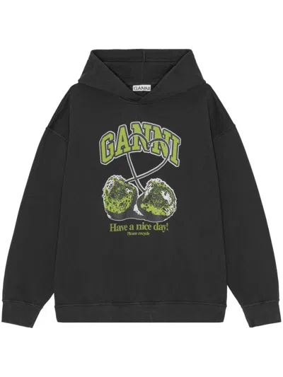 Ganni Women Cherries Organic Cotton Hoodie In Black