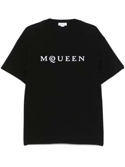 Alexander Mcqueen Logo Print Crewneck T-shirt In Black