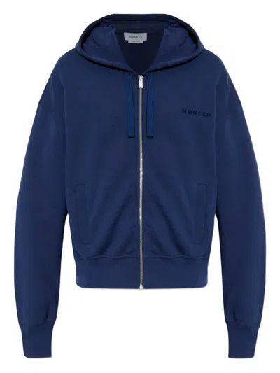 Alexander Mcqueen Full-zip Hooded Sweatshirt With Embroidered Detailing