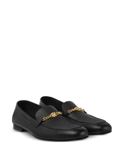 Versace Loafers With Chain Detail And Gold-tone Hardware In Black