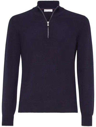 Brunello Cucinelli Ribbed Collar High Neck Sweater In Black