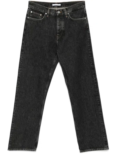 Sunflower Classic Straight-leg Black Cotton Jeans With Button Fly And Five-pocket Design In Green