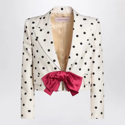 Valentino Bow-embellished Polka-dot Silk-shantung Jacket In White