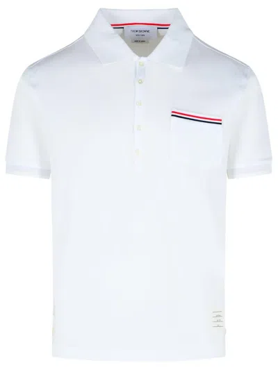 Thom Browne Rwb Trim Jersey Polo Short In White
