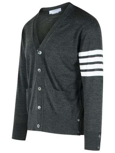 Thom Browne 4bar' Dark Grey Virgin Wool Cardigan In Gray