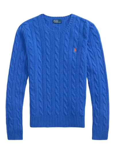 Polo Ralph Lauren Blu Porto Melange Wool And Cashmere Braided Sweater In Blue