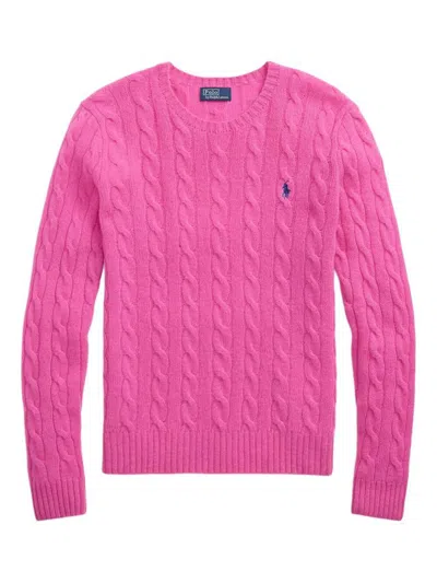 Polo Ralph Lauren Cable Knit Sweater With Round Neckline And Long Sleeves In Pink