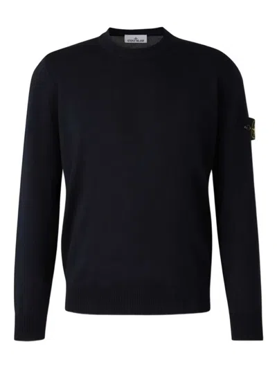 Stone Island Lightweight Wool Crew Neck Pullover In Blue