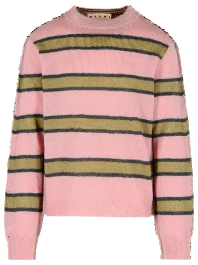 Marni Pink Striped Mohair Sweater In Pink