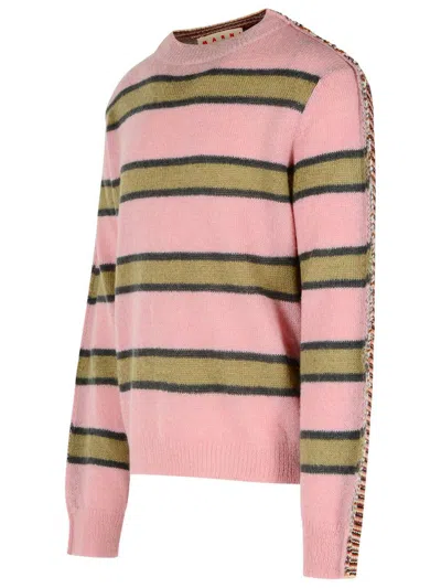 Marni Pink Striped Mohair Sweater In Pink
