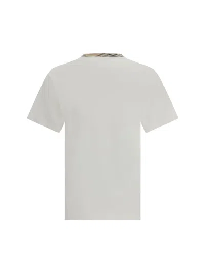 Burberry White Crewneck T-shirt With Check Motif On The Collar In Cotton Man