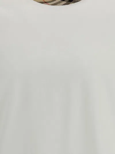 Burberry White Crewneck T-shirt With Check Motif On The Collar In Cotton Man