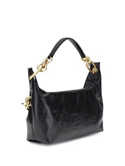 Balmain Sync Black Medium Shoulder Bag With Chain-link And Logo Plaque In Leather Woman