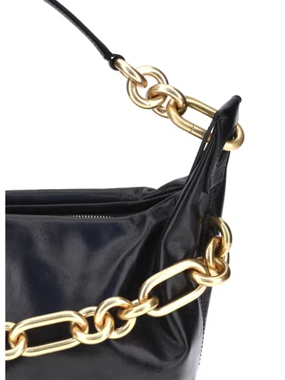 Balmain Sync Black Medium Shoulder Bag With Chain-link And Logo Plaque In Leather Woman