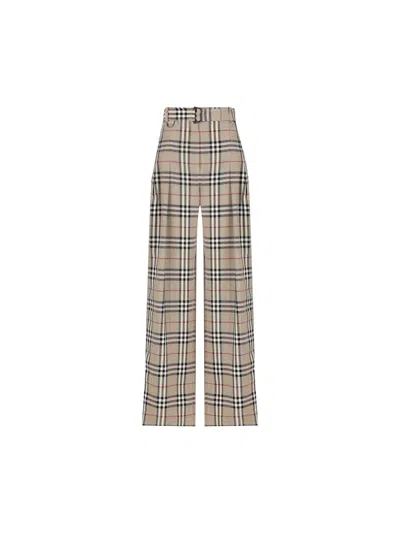 Burberry Brown Embroidered Twill Wide-leg Pant In White