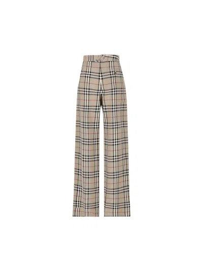 Burberry Brown Embroidered Twill Wide-leg Pant In White