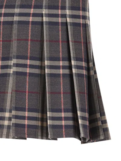 Burberry Wool Skirt With Embroidered Buckle And Pleats In Multi