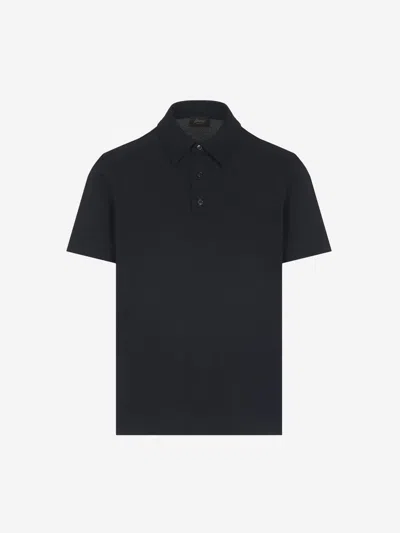 Brioni Piqué Cotton Polo Shirt In Black