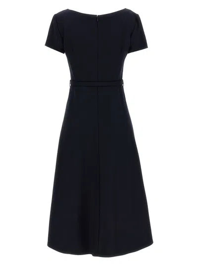 Alessandra Rich Light Wool Midi Dress With Belted Waist In Black