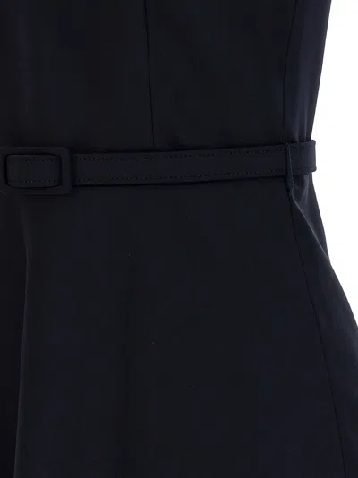 Alessandra Rich Light Wool Midi Dress With Belted Waist In Black