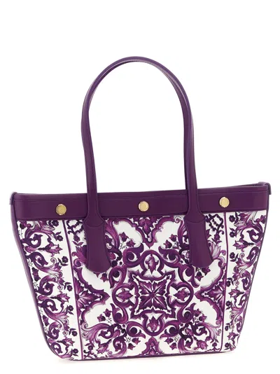 Dolce & Gabbana Majolica-print Atene Shopping Bag In Canvas In Purple