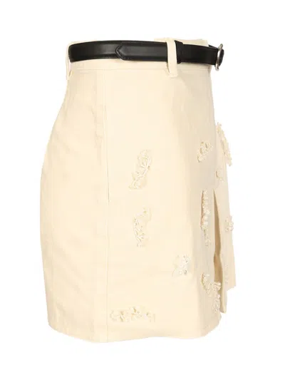 Self-portrait Beaded Floral Denim Mini Skirt Skirts White In Neutral