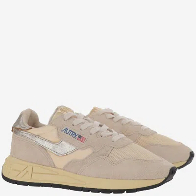 Autry Reelwind Low Sneakers In Nylon Suede And Leather Color Ecru And Platinum Shoes In Multi