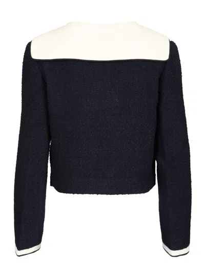Self-portrait Belted Waist Short Jacket With Stripe Trim