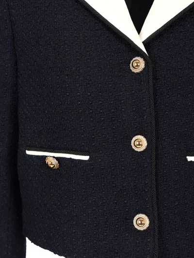 Self-portrait Belted Waist Short Jacket With Stripe Trim