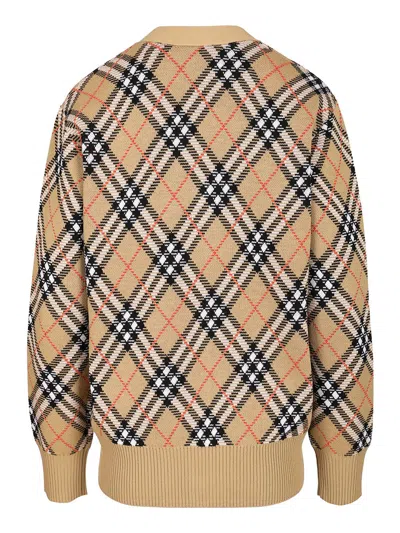 Burberry Wool And Mohair Blend Check Cardigan Women In Brown