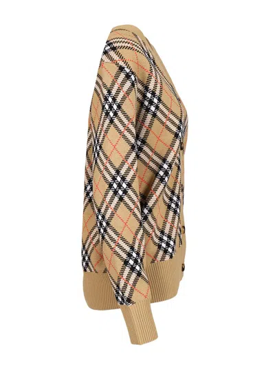 Burberry Wool And Mohair Blend Check Cardigan Women In Brown