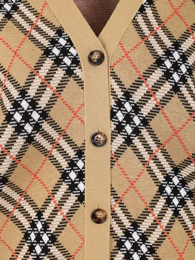 Burberry Wool And Mohair Blend Check Cardigan Women In Brown