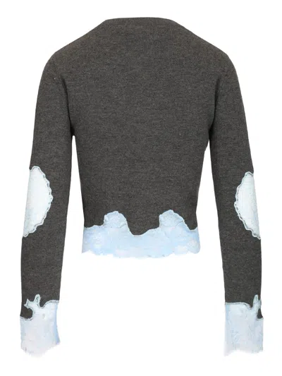 Self-portrait Contrast Lace Knit Sweater Knitwear Grey In Multi