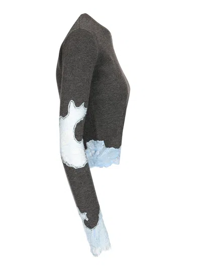 Self-portrait Contrast Lace Knit Sweater Knitwear Grey In Multi