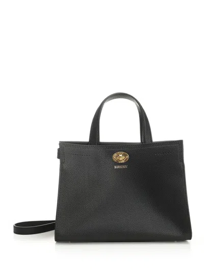 Burberry Mini Cotswold Grained Leather Top Handle Bag In Black