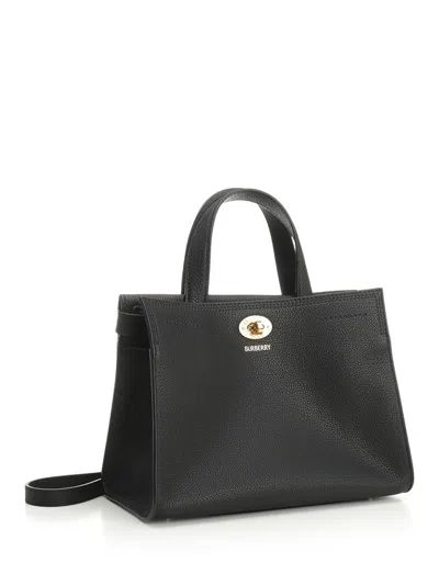 Burberry Mini Cotswold Grained Leather Top Handle Bag In Black