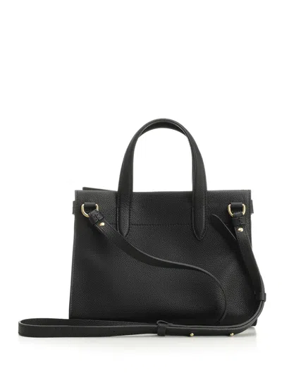 Burberry Mini Cotswold Grained Leather Top Handle Bag In Black
