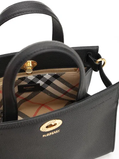 Burberry Mini Cotswold Grained Leather Top Handle Bag In Black