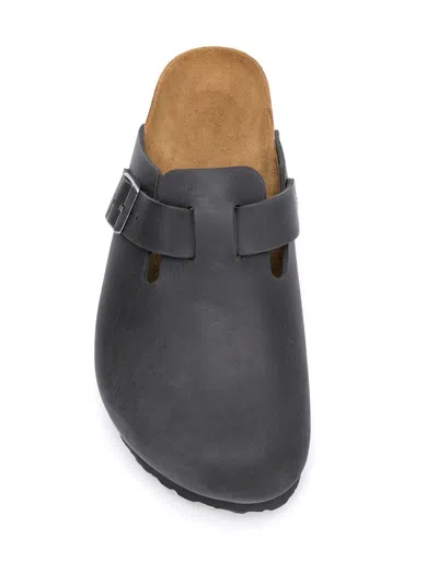 Birkenstock Boston Oiled Leather Slippers In Gray