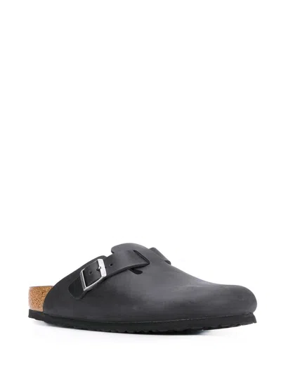 Birkenstock Boston Oiled Leather Slippers In Gray