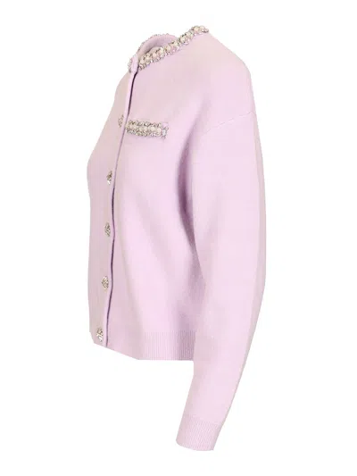 Self-portrait Crystal Trim Cardigan Knitwear Violet In Purple