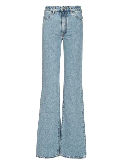 Attico Dione Long Flared Cotton Denim Jeans In Blue