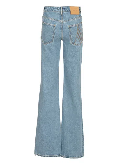 Attico Dione Long Flared Cotton Denim Jeans In Blue