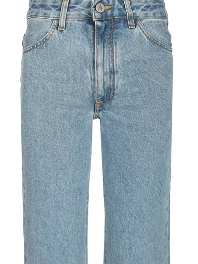 Attico Dione Long Flared Cotton Denim Jeans In Blue