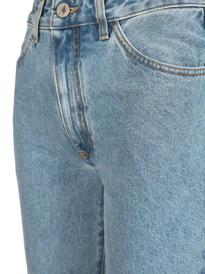 Attico Dione Long Flared Cotton Denim Jeans In Blue