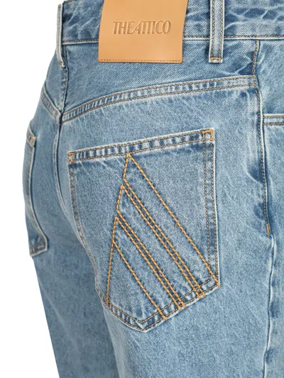 Attico Dione Long Flared Cotton Denim Jeans In Blue